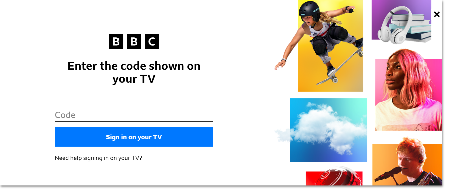 Image of the sign in screen on the website asking for the code