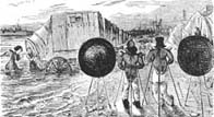 Cartoon style illustration showing a wooden 'bathing machine'