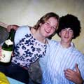 Kirsty and friend (and is that a bottle of wine?)