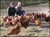 Owners of free range chickens Cader Idris Poultry Farm in Wrotham