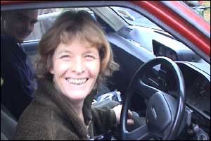 Theresa in her car