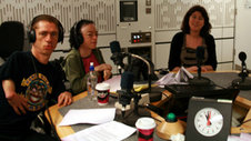 Mat Fraser, Liz Carr and producer Emma Tracey