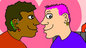 A couple share a romantic moment
