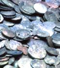 Coins found at the Roman baths at Bath