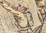 One of Lomax's drawings showing 
men going over the top