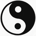 Circle composed of a black side and an equal white side flowing into each other
