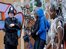 Police officer and revellers at Notting Hill Carnival